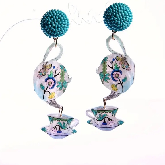 Whimsy_and_Rose Jewelry - Whimsical Floral Teapot Teacup Earrings